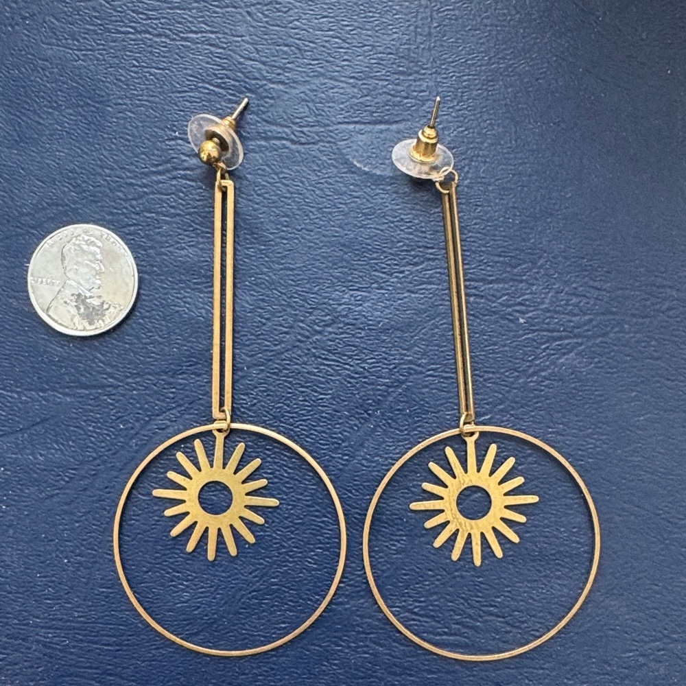 Gold Sunburst Dangle Earrings